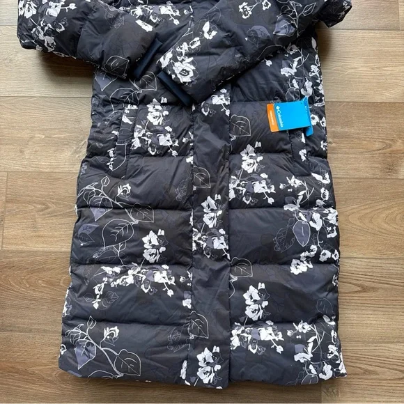 Women’s Size Small Columbia Boundless Days Print Long Down Jacket Blue Floral - Picture 3 of 9